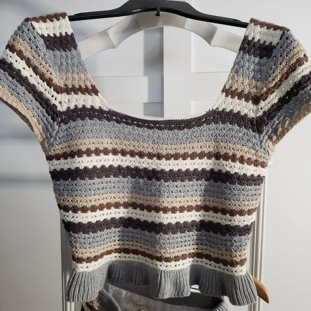 BNWT PROMESA Isla 100% cotton crochet knit lined skirt set in Mocha (M} - Picture 8 of 9